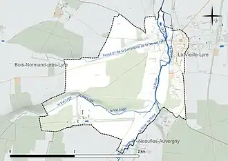 Carte en couleur présentant le réseau hydrographique de la commune
