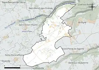 Carte en couleur présentant le réseau hydrographique de la commune