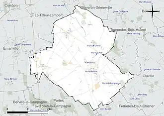 Carte en couleur présentant le réseau hydrographique de la commune