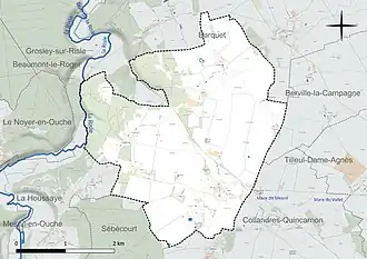 Carte en couleur présentant le réseau hydrographique de la commune