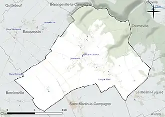 Carte en couleur présentant le réseau hydrographique de la commune