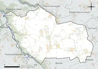 Carte en couleur présentant le réseau hydrographique de la commune