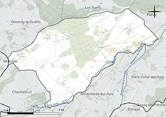 Carte en couleur présentant le réseau hydrographique de la commune