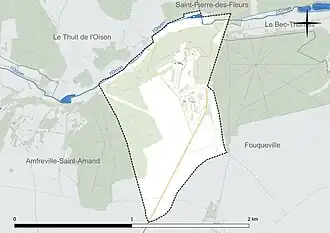 Carte en couleur présentant le réseau hydrographique de la commune