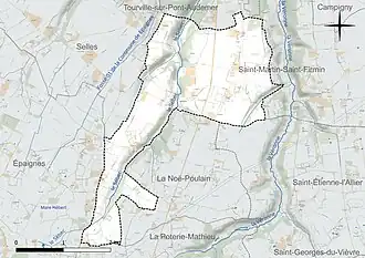 Carte en couleur présentant le réseau hydrographique de la commune
