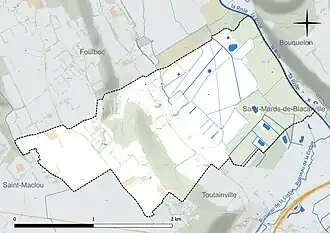 Carte en couleur présentant le réseau hydrographique de la commune