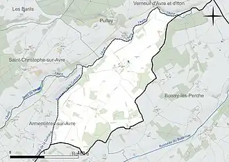 Carte en couleur présentant le réseau hydrographique de la commune