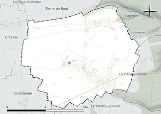 Carte en couleur présentant le réseau hydrographique de la commune
