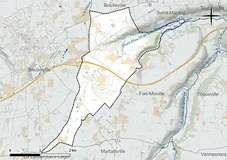 Carte en couleur présentant le réseau hydrographique de la commune