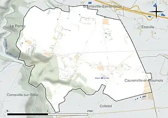 Carte en couleur présentant le réseau hydrographique de la commune