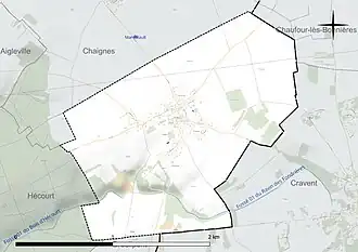 Carte en couleur présentant le réseau hydrographique de la commune
