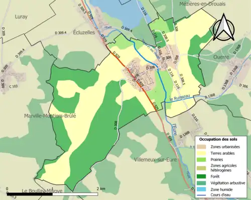 Carte en couleurs présentant l'occupation des sols.