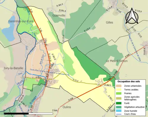Carte en couleurs présentant l'occupation des sols.