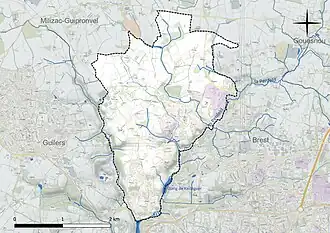 Carte en couleur présentant le réseau hydrographique de la commune