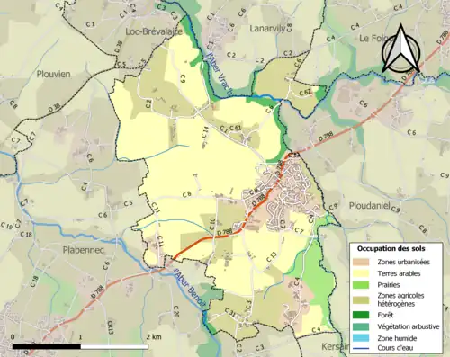 Carte en couleurs présentant l'occupation des sols.