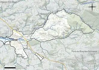 Carte en couleur présentant le réseau hydrographique de la commune