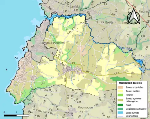 Carte en couleurs présentant l'occupation des sols.