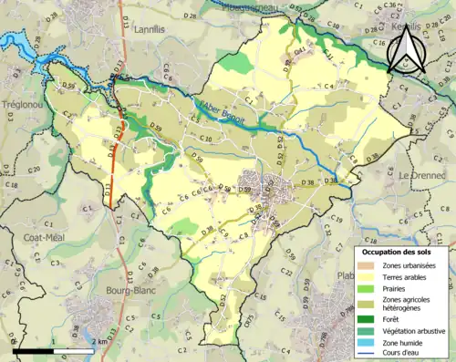 Carte en couleurs présentant l'occupation des sols.