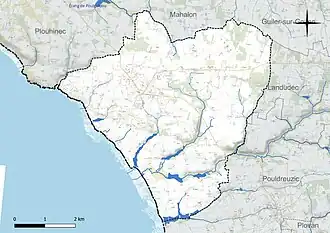 Carte en couleur présentant le réseau hydrographique de la commune