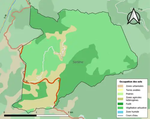 Carte en couleurs présentant l'occupation des sols.