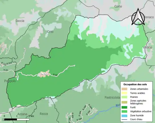 Carte en couleurs présentant l'occupation des sols.