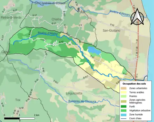Carte en couleurs présentant l'occupation des sols.