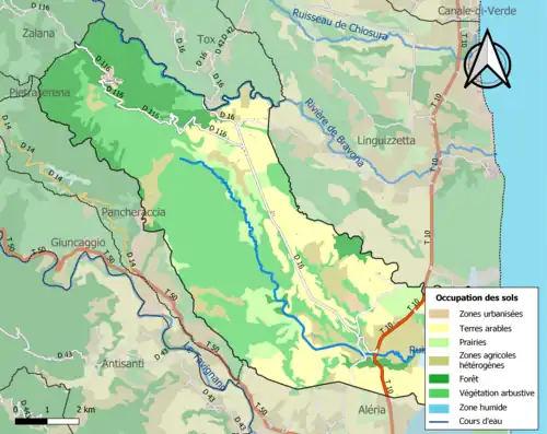 Carte en couleurs présentant l'occupation des sols.