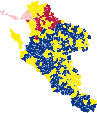 Nuance politique des candidats arrivés en tête dans chaque commune au 2e tour.