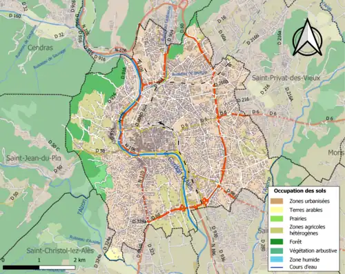 Carte en couleurs présentant l'occupation des sols.