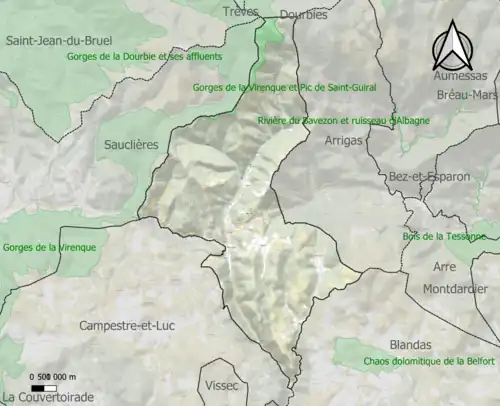 Carte de la ZNIEFF de type 1 sur la commune.