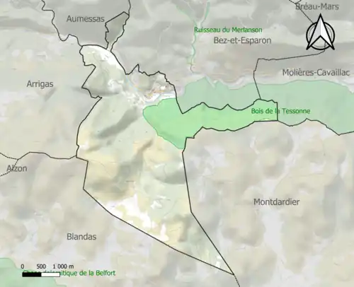 Carte de la ZNIEFF de type 1 sur la commune.
