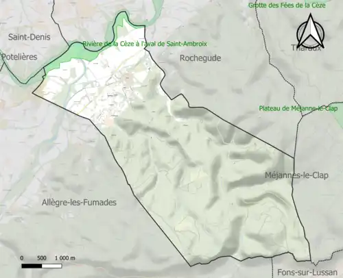Carte de la ZNIEFF de type 1 sur la commune.