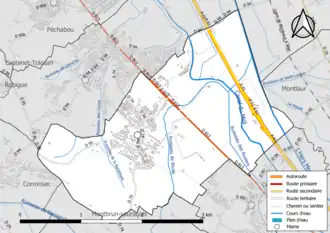Carte en couleur présentant le réseau hydrographique de la commune