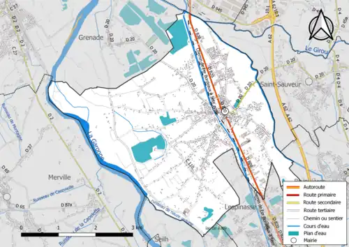 Carte en couleur présentant le réseau hydrographique de la commune