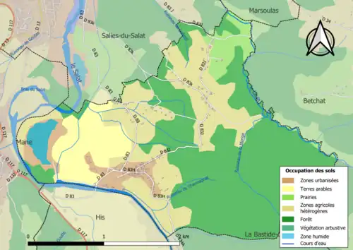 Carte en couleurs présentant l'occupation des sols.