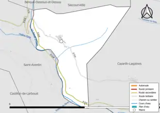 Carte en couleur présentant le réseau hydrographique de la commune