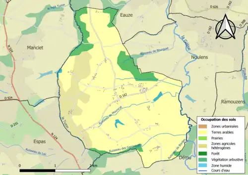 Carte en couleurs présentant l'occupation des sols.