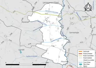 Carte en couleur présentant le réseau hydrographique de la commune