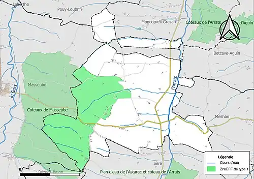 Carte de la ZNIEFF de type 1 sur la commune.
