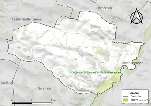 Carte de la ZNIEFF de type 2 sur la commune.