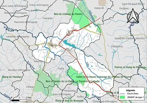 Carte des ZNIEFF de type 1 sur la commune.