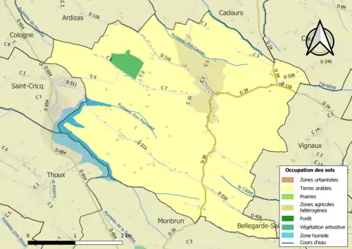 Carte en couleurs présentant l'occupation des sols.
