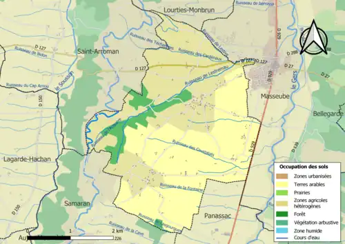Carte en couleurs présentant l'occupation des sols.
