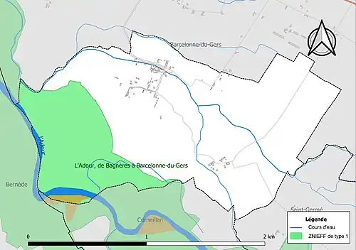 Carte de la ZNIEFF de type 1 sur la commune.