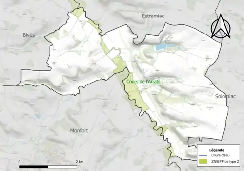 Carte de la ZNIEFF de type 2 sur la commune.