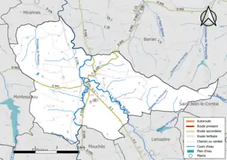 Carte en couleur présentant le réseau hydrographique de la commune