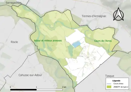 Carte des ZNIEFF de type 2 sur la commune.