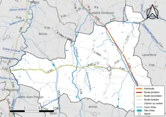 Carte en couleur présentant le réseau hydrographique de la commune