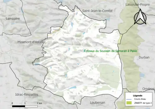 Carte de la ZNIEFF de type 2 sur la commune.