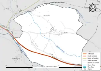 Carte en couleur présentant le réseau hydrographique de la commune